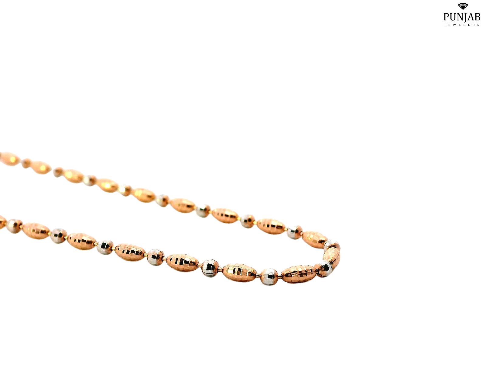 22K Rose + White Gold Necklace with Barrel Link Detailing