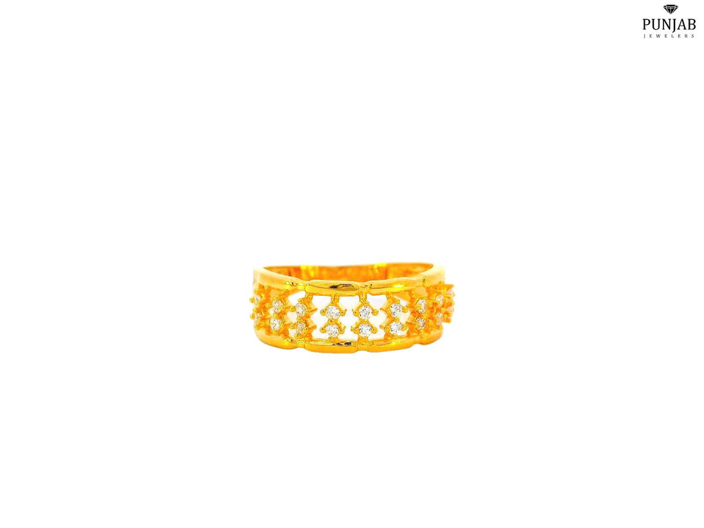 22K Yellow Gold Band with Floral Cubic Zirconia Design