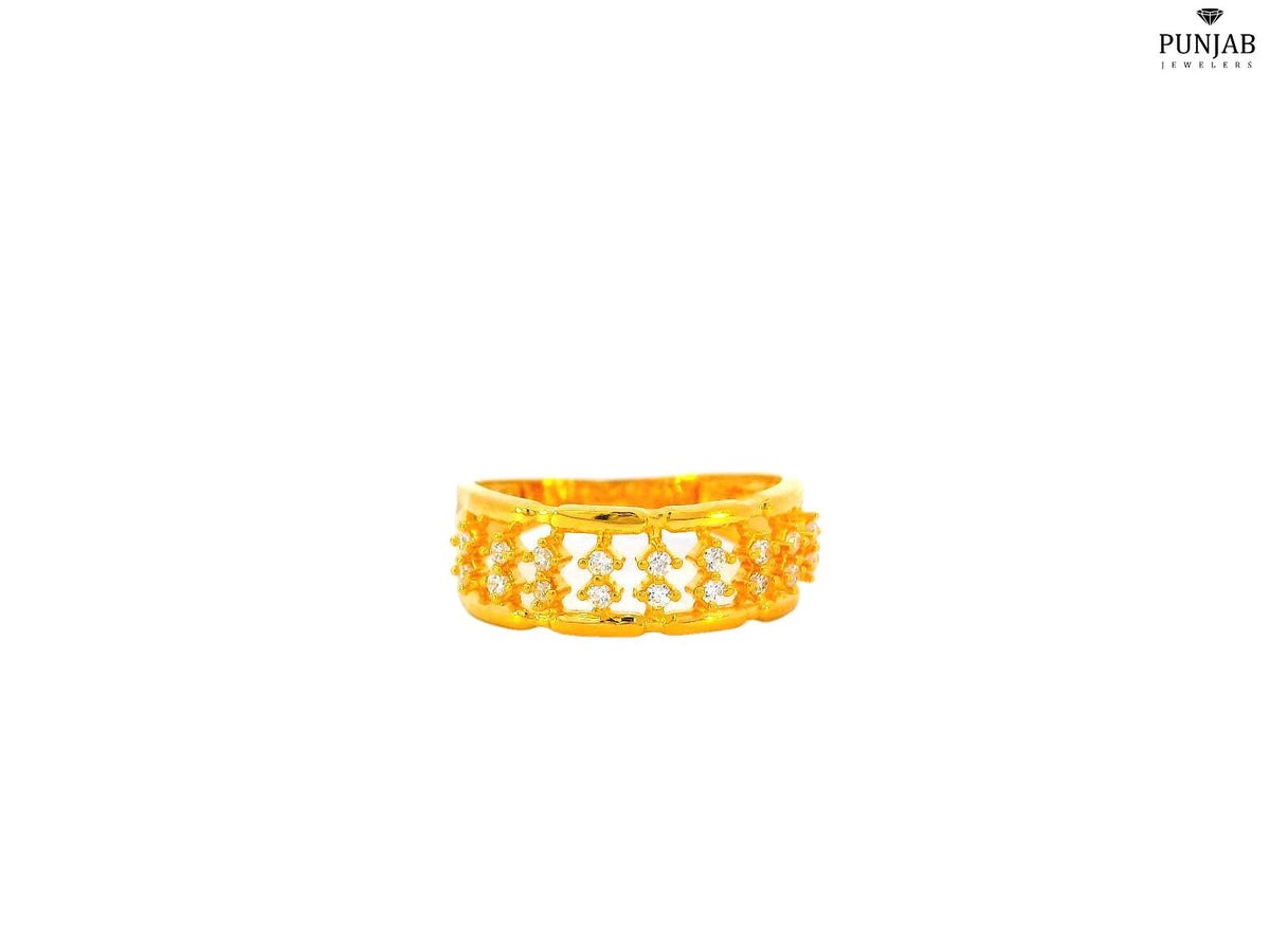 22K Yellow Gold Band with Floral Cubic Zirconia Design