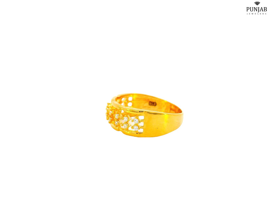 22K Yellow Gold Band with Floral Cubic Zirconia Design