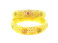 22K Yellow Gold Bangles with Colored Stones & Cubic Zirconia – 58.8g (Set of 2)