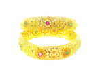 22K Yellow Gold Bangles with Colored Stones & Cubic Zirconia – 58.8g (Set of 2)