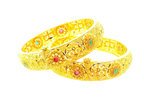 22K Yellow Gold Bangles with Colored Stones & Cubic Zirconia – 58.8g (Set of 2)