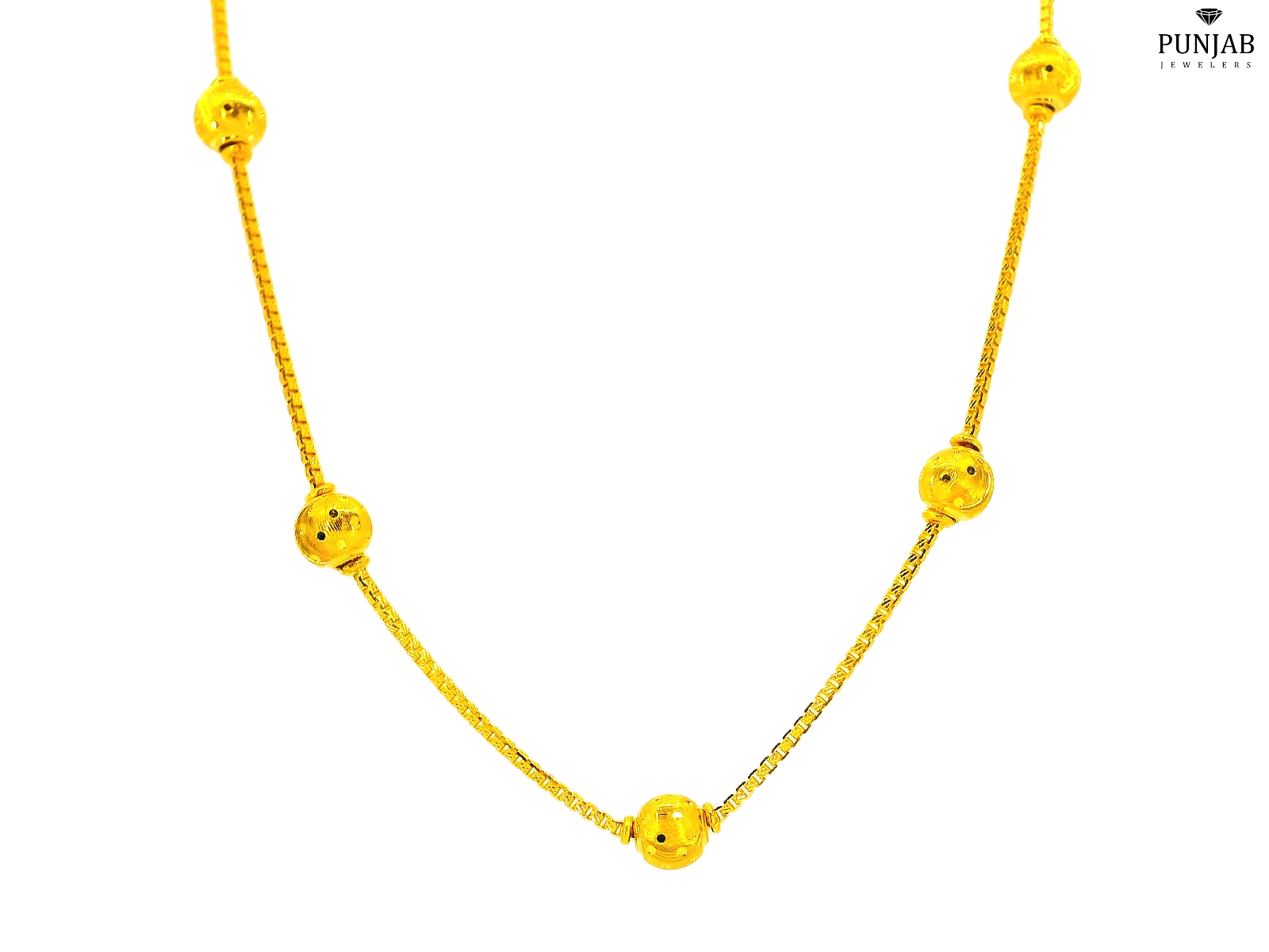 22K Yellow Gold Beaded Necklace with 18-Inch Length