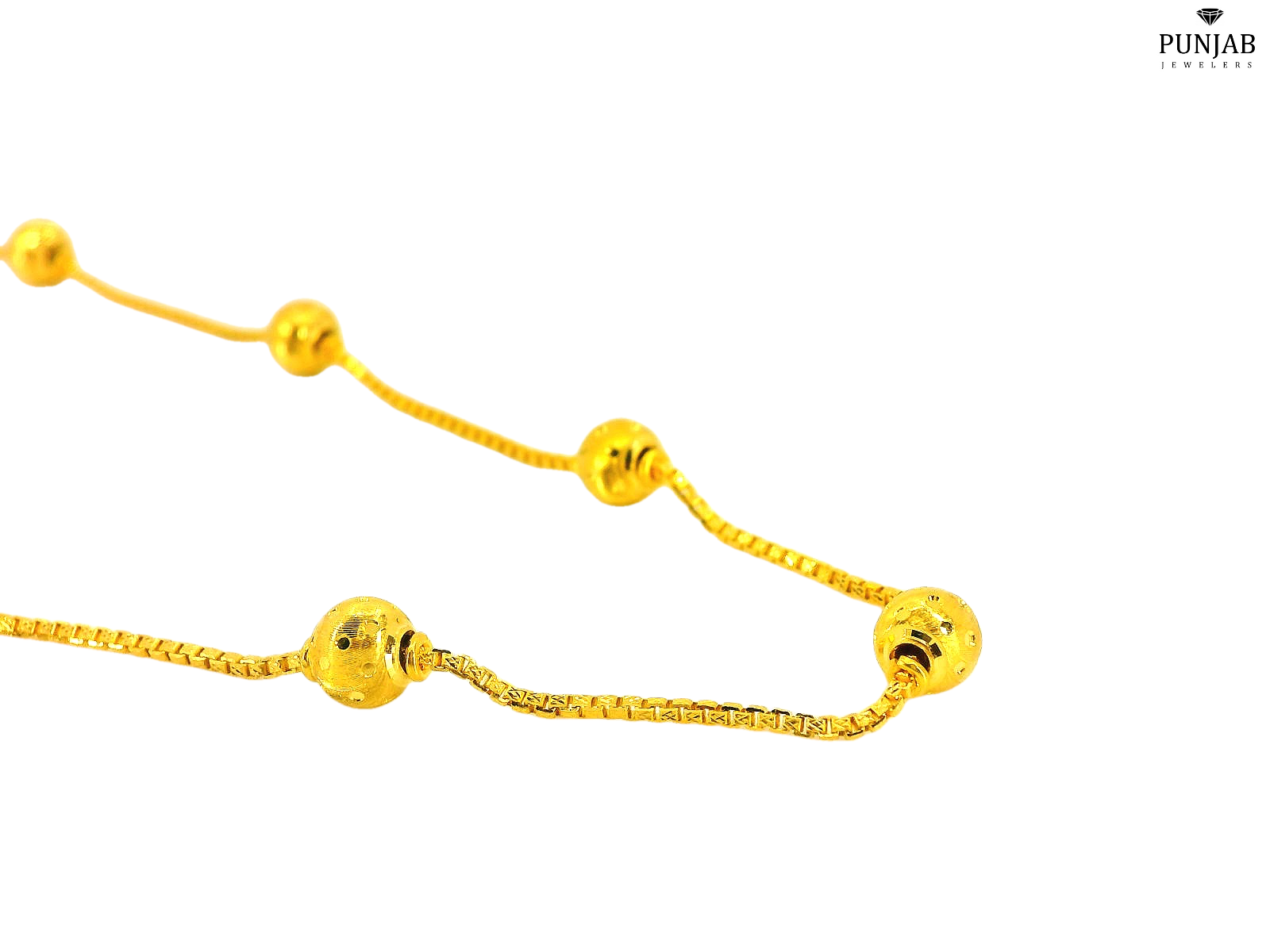 22K Yellow Gold Beaded Necklace with 18-Inch Length