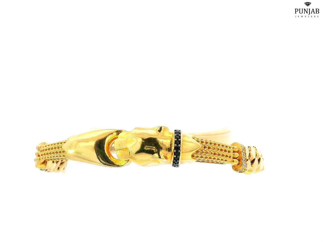 22K Yellow Gold Bracelet with Cubic Zirconia and Open Box Lock