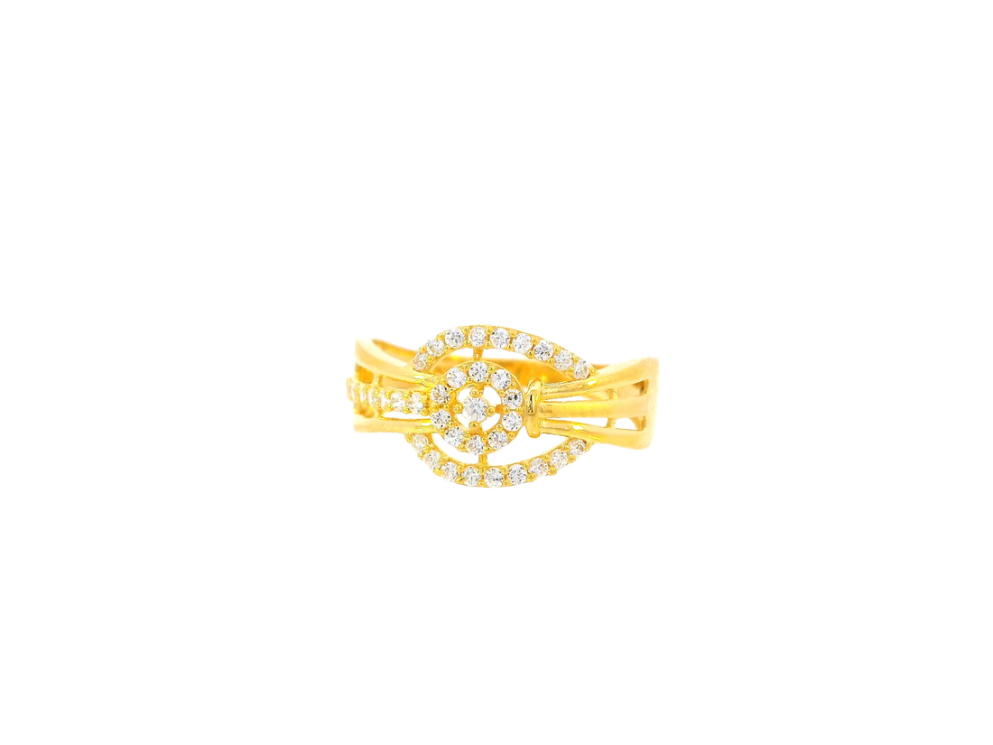 22K Yellow Gold Cubic Zirconia Circle Accent Ring – Size 7