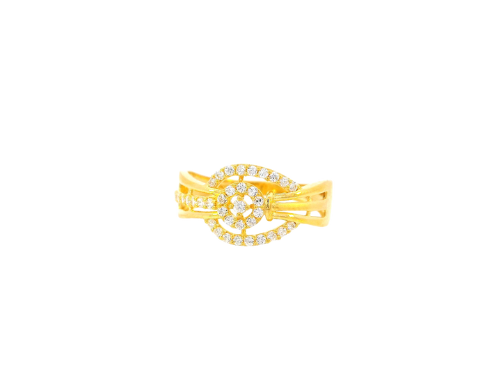 22K Yellow Gold Cubic Zirconia Circle Accent Ring – Size 7