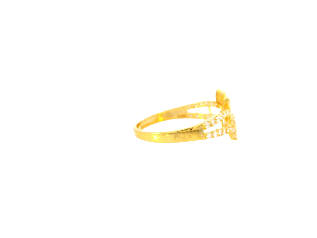 22K Yellow Gold Cubic Zirconia Floral Accent Ring – Size