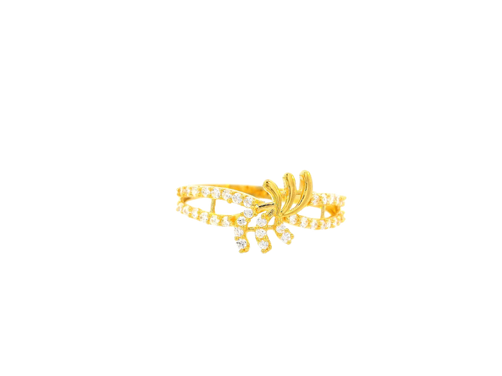 22K Yellow Gold Cubic Zirconia Floral Accent Ring – Size