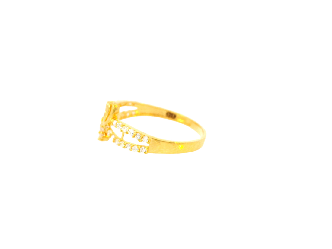 22K Yellow Gold Cubic Zirconia Floral Accent Ring – Size