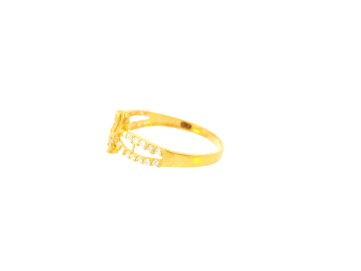 22K Yellow Gold Cubic Zirconia Floral Accent Ring – Size