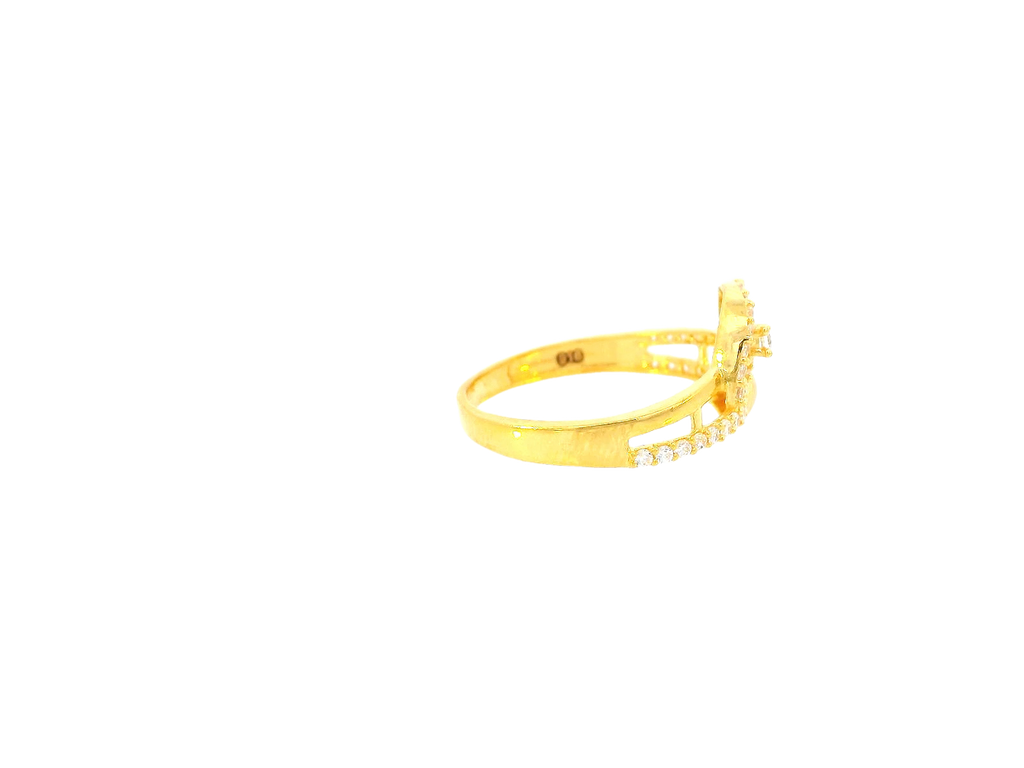 22K Yellow Gold Cubic Zirconia Leaf Accent Ring – Size 6.7