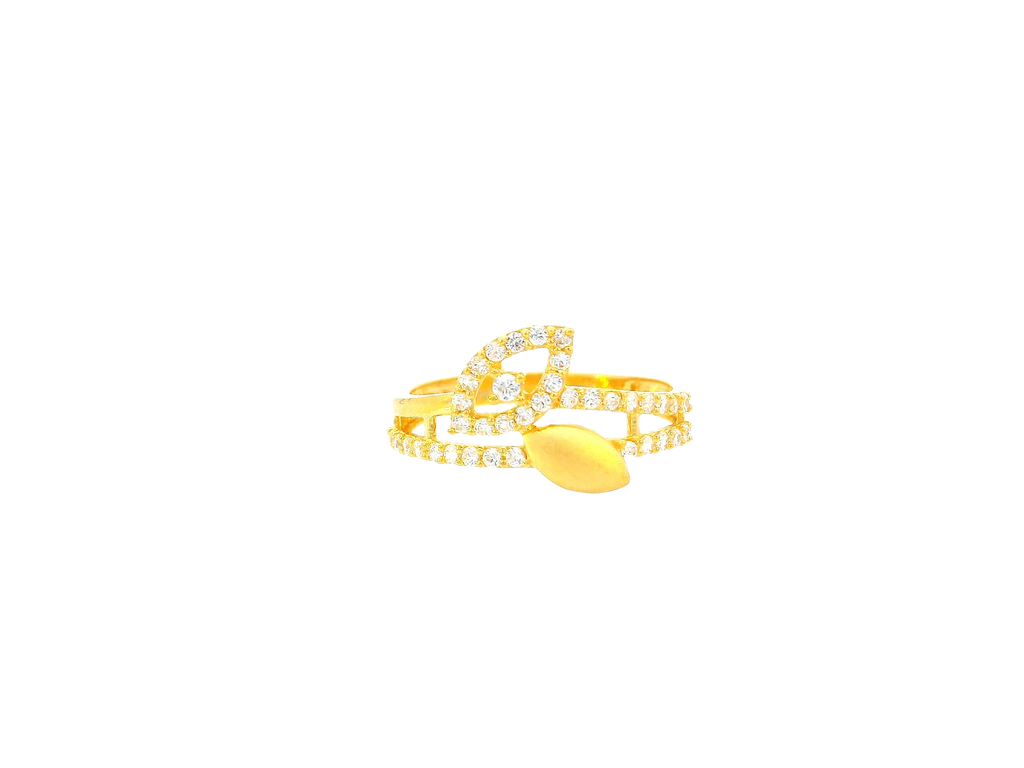 22K Yellow Gold Cubic Zirconia Leaf Accent Ring – Size 6.7