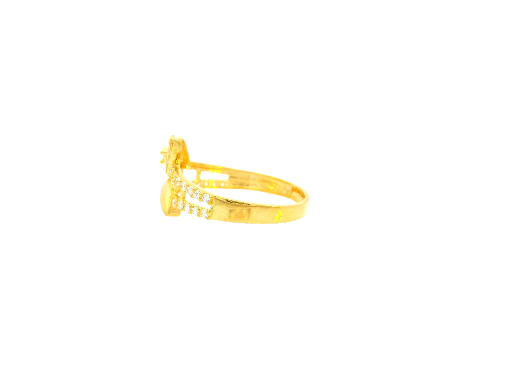 22K Yellow Gold Cubic Zirconia Leaf Accent Ring – Size 6.7