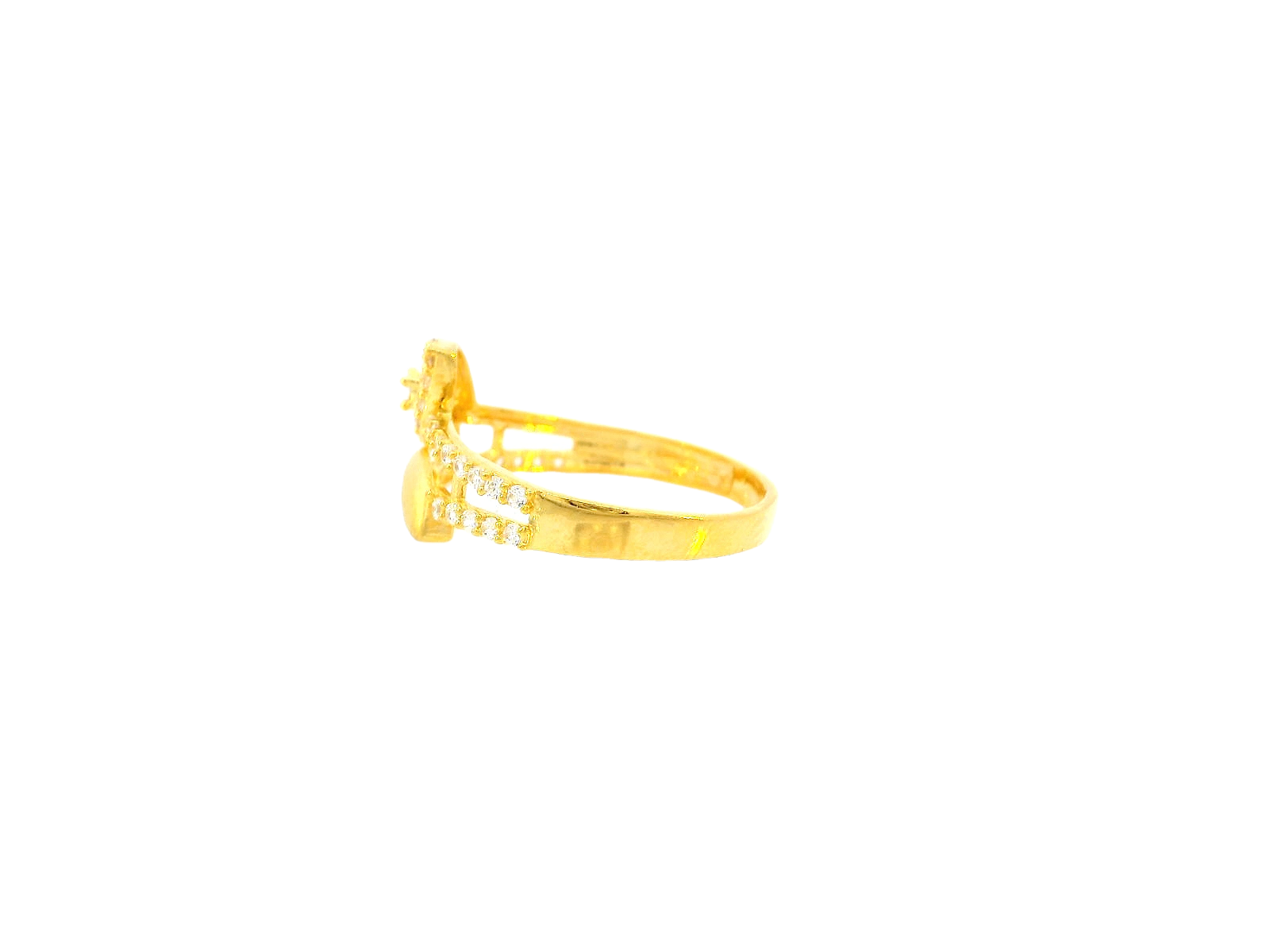 22K Yellow Gold Cubic Zirconia Leaf Accent Ring – Size 6.7