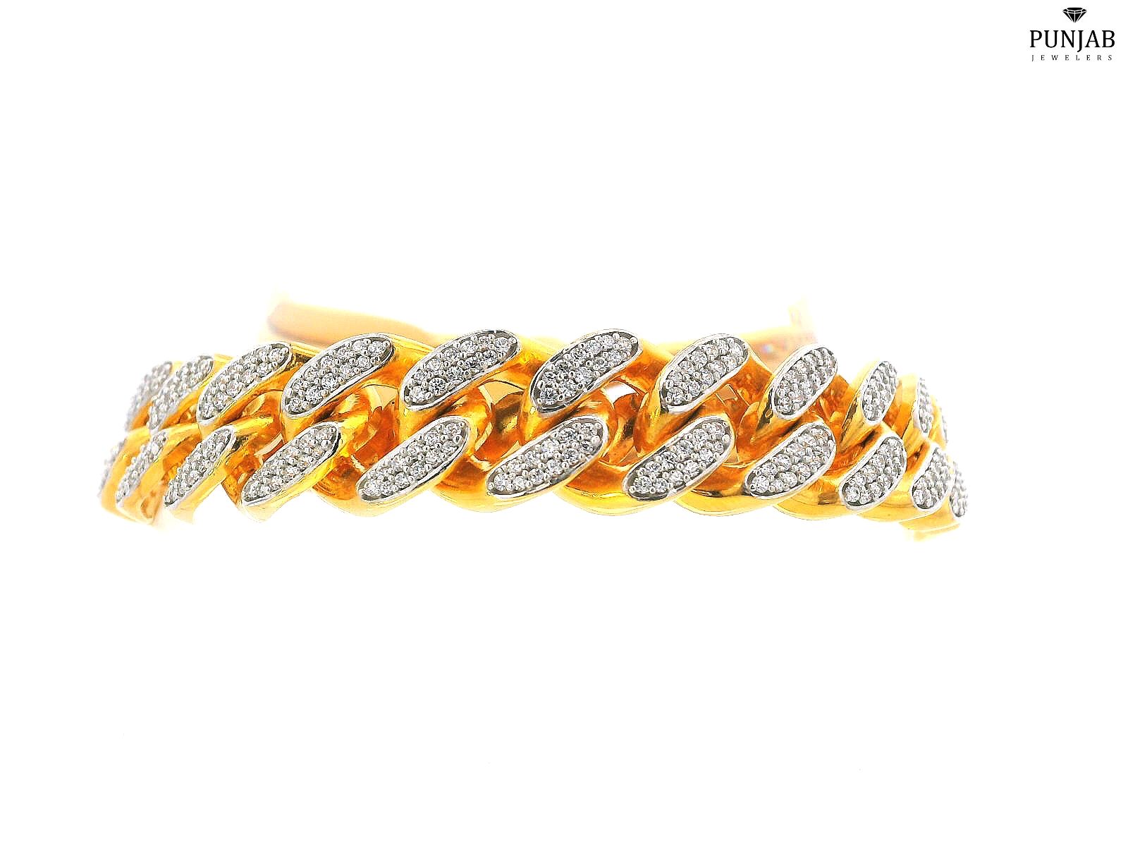 22K Yellow Gold Cubic Zirconia Link Bracelet with Open Box Lock