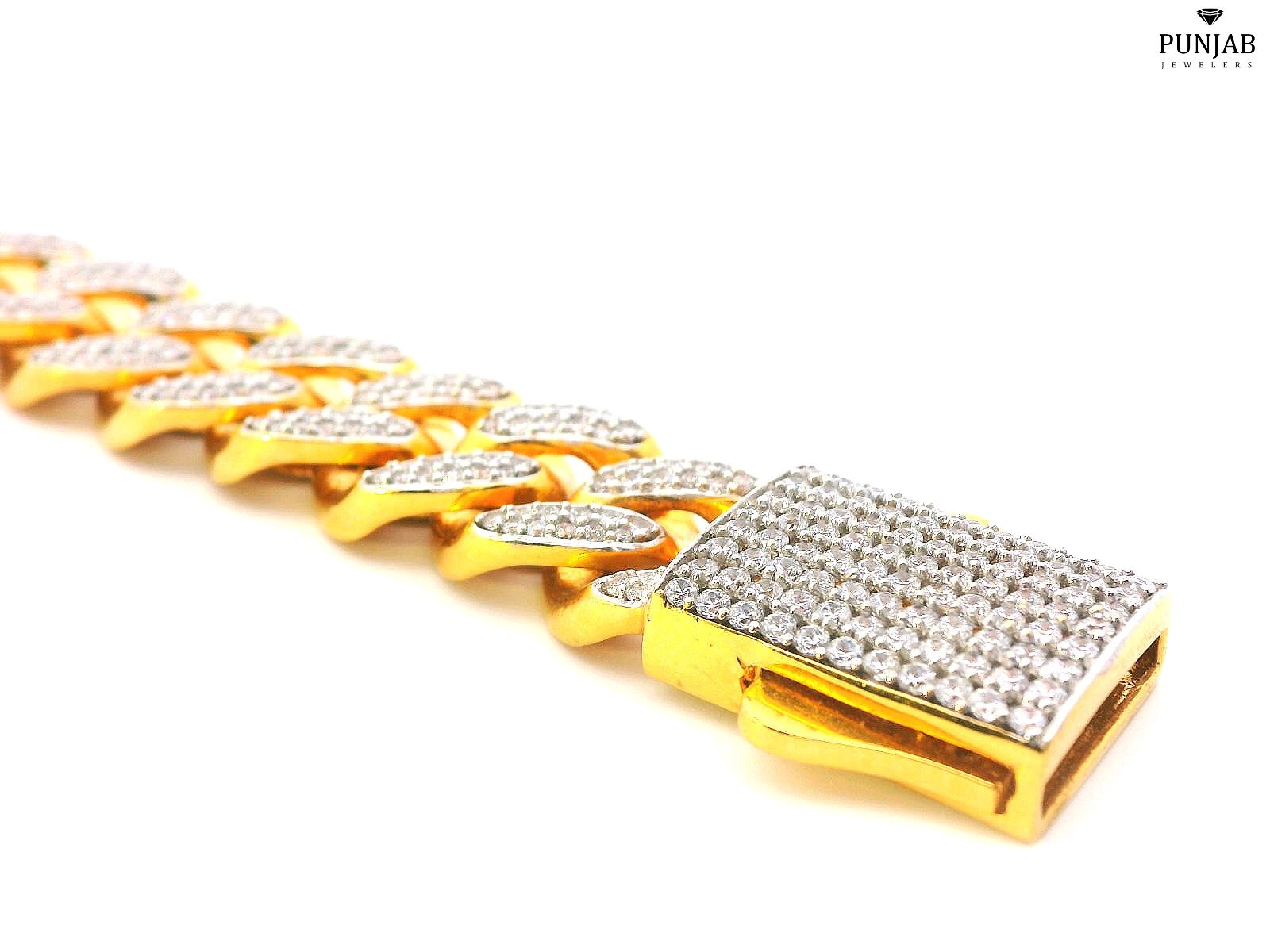 22K Yellow Gold Cubic Zirconia Link Bracelet with Open Box Lock