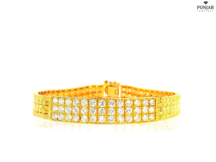 22K Yellow Gold Cubic Zirconia Studded Bracelet with Open Box Lock