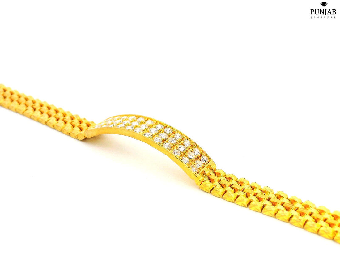22K Yellow Gold Cubic Zirconia Studded Bracelet with Open Box Lock