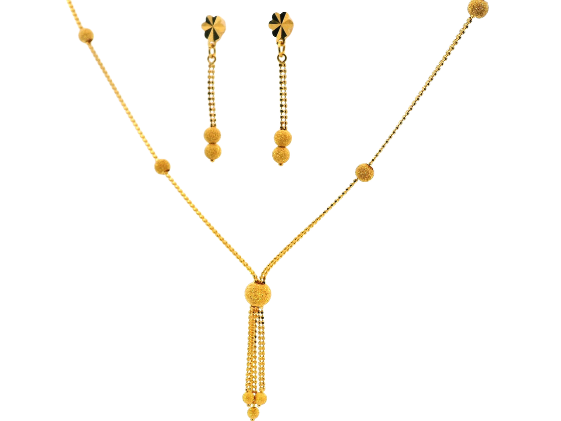 22K Yellow Gold Delicate Necklace & Earring Set – 9.7g