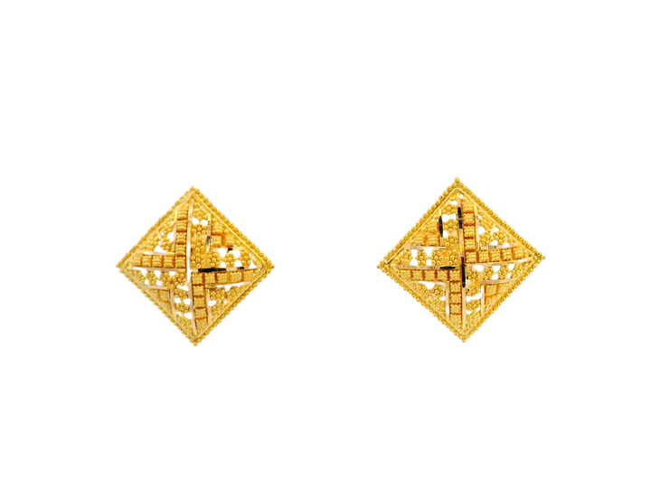 22K Yellow Gold Diamond-Shaped Stud Earrings – 6.9g
