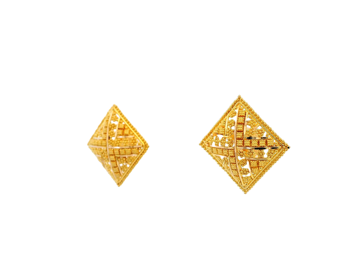 22K Yellow Gold Diamond-Shaped Stud Earrings – 6.9g