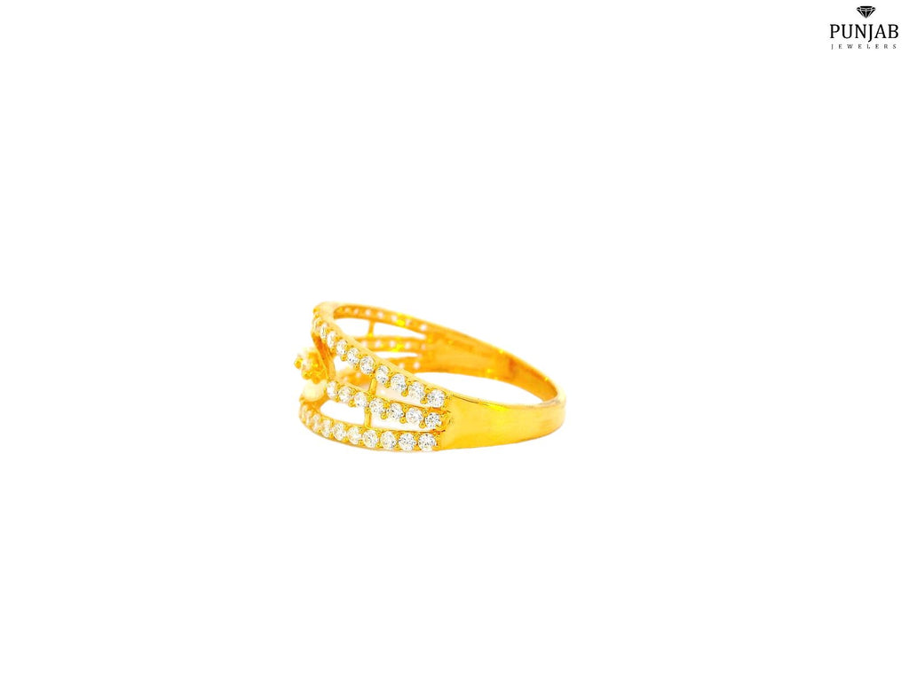 22K Yellow Gold Dual-Band Ring with Cubic Zirconia Accents