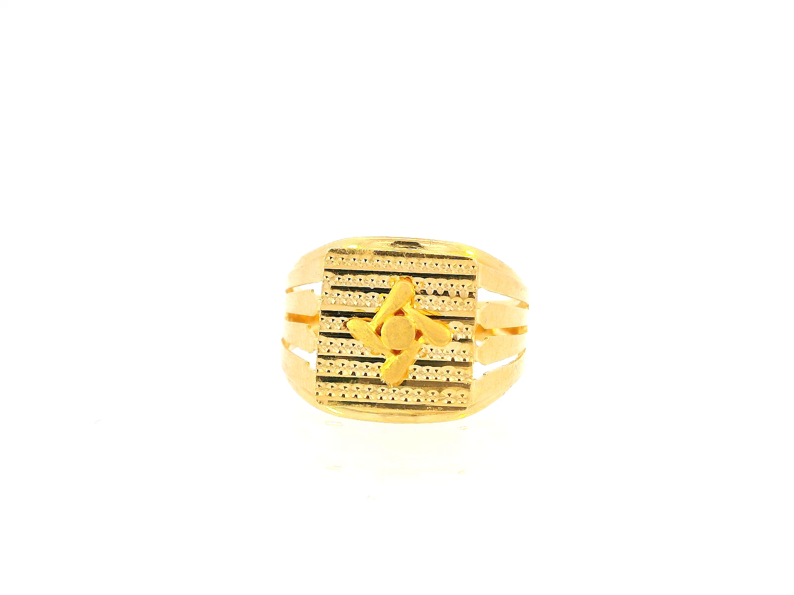 22K Yellow Gold Engraved Men's Ring