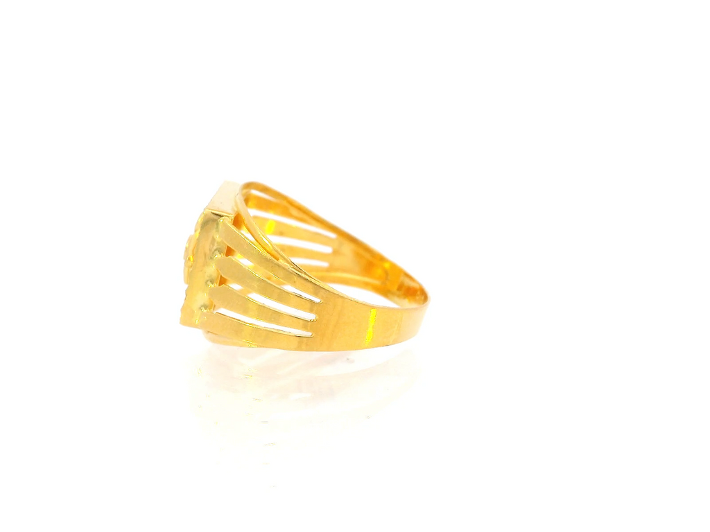 22K Yellow Gold Engraved Men's Ring