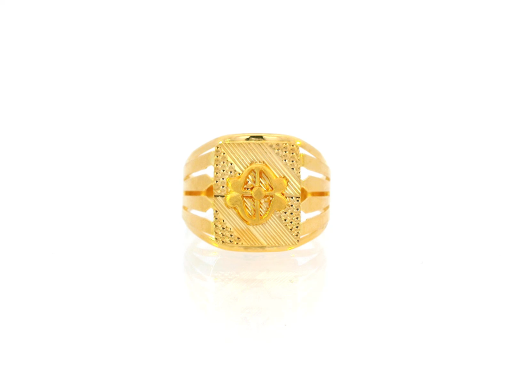 22K Yellow Gold Engraved Statement Ring