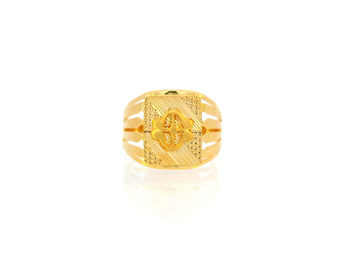 22K Yellow Gold Engraved Statement Ring