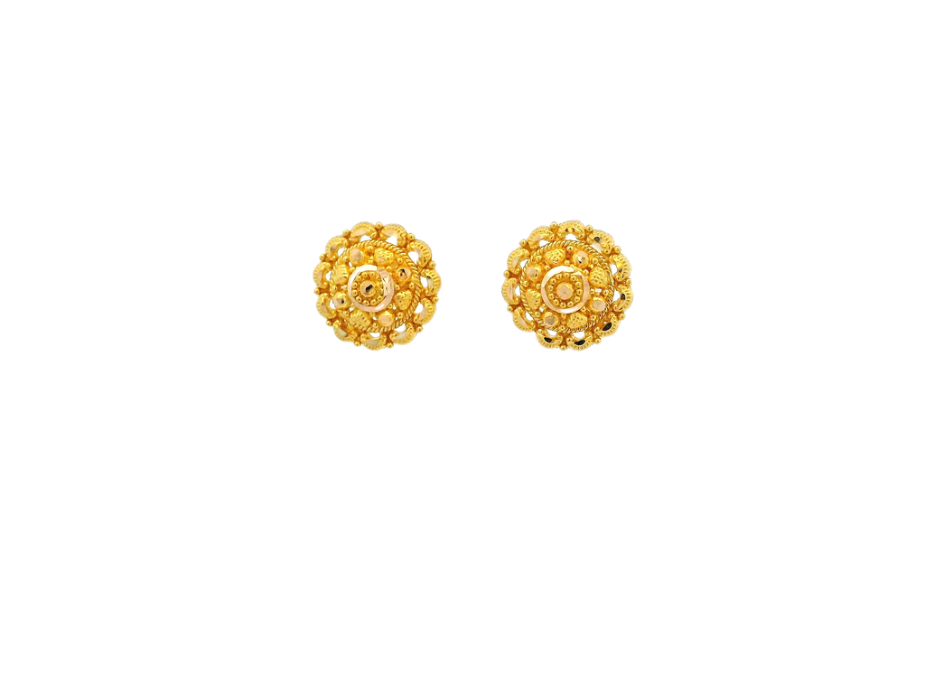 22K Yellow Gold Floral Stud Earrings – 3g
