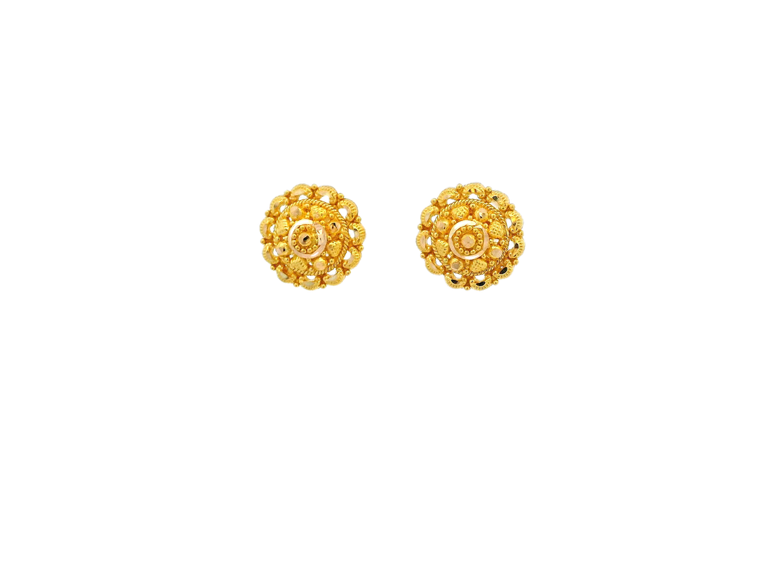 22K Yellow Gold Floral Stud Earrings – 3g