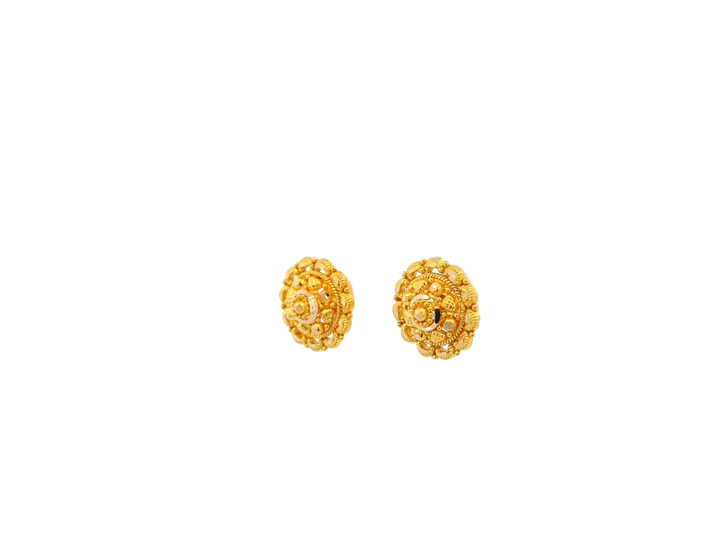 22K Yellow Gold Floral Stud Earrings – 3g