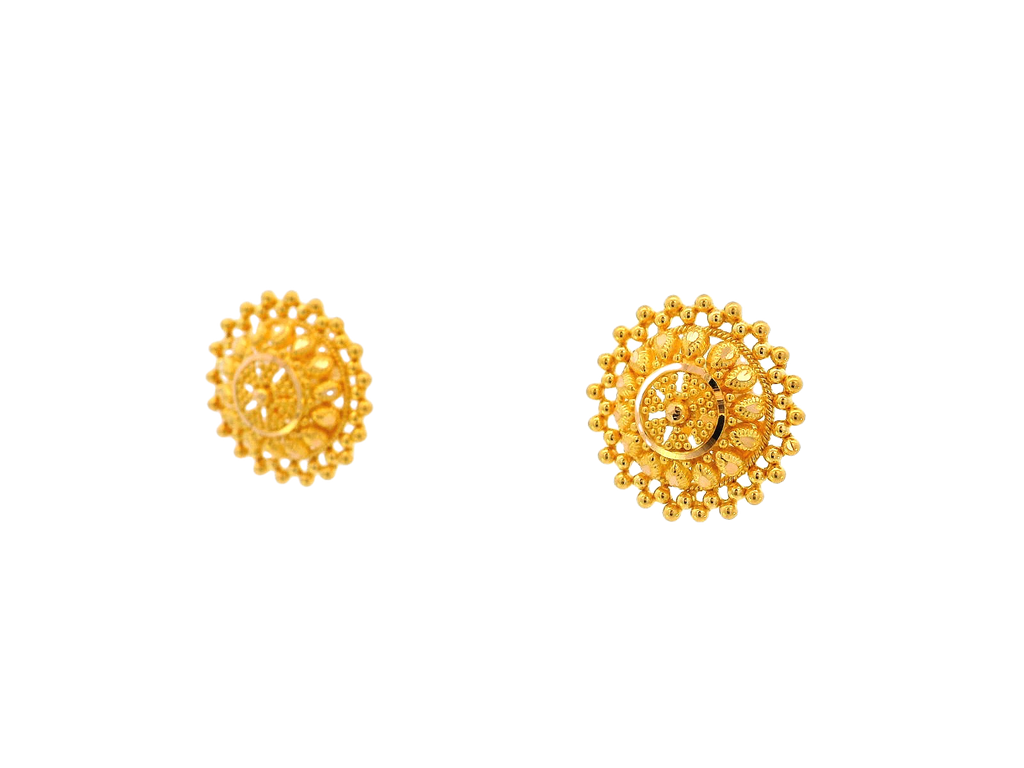 22K Yellow Gold Floral Stud Earrings – 5g