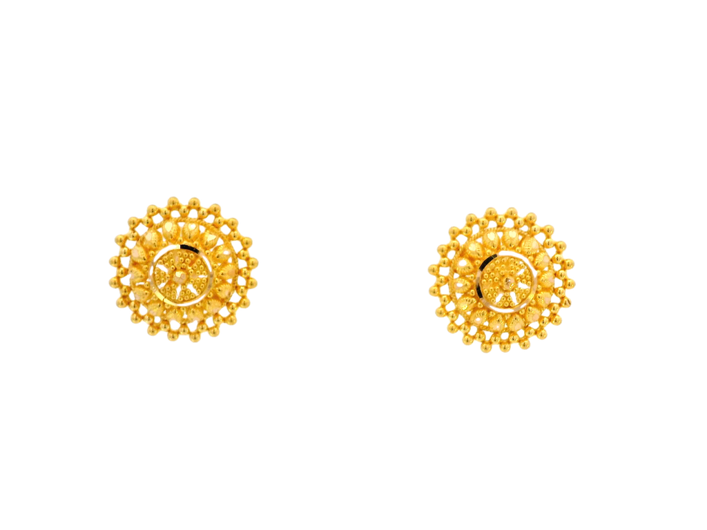 22K Yellow Gold Floral Stud Earrings – 5g
