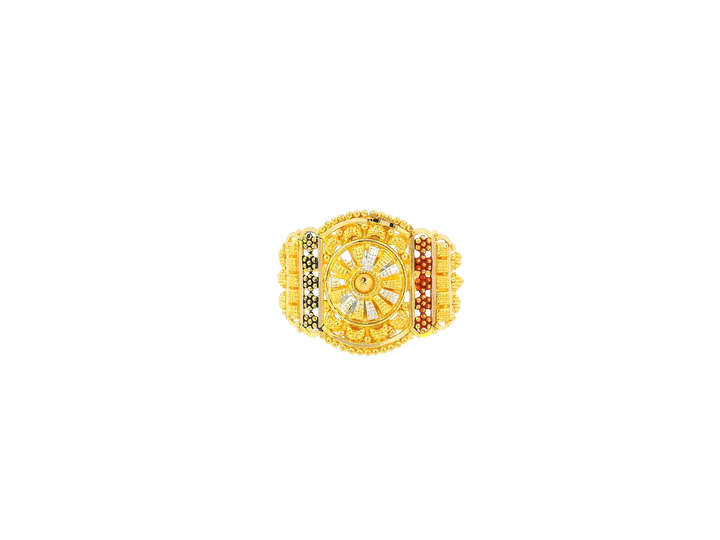 22K Yellow Gold Geometric Motif Ring with Color Accents