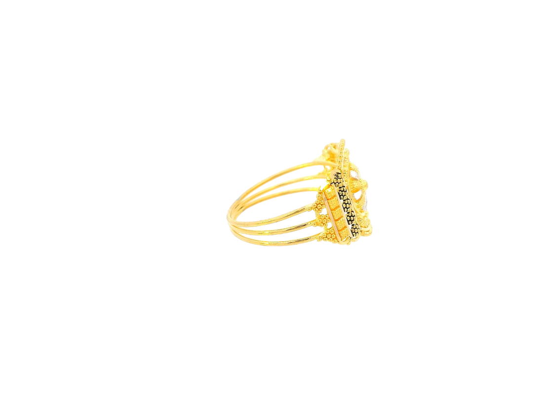22K Yellow Gold Geometric Motif Ring with Color Accents