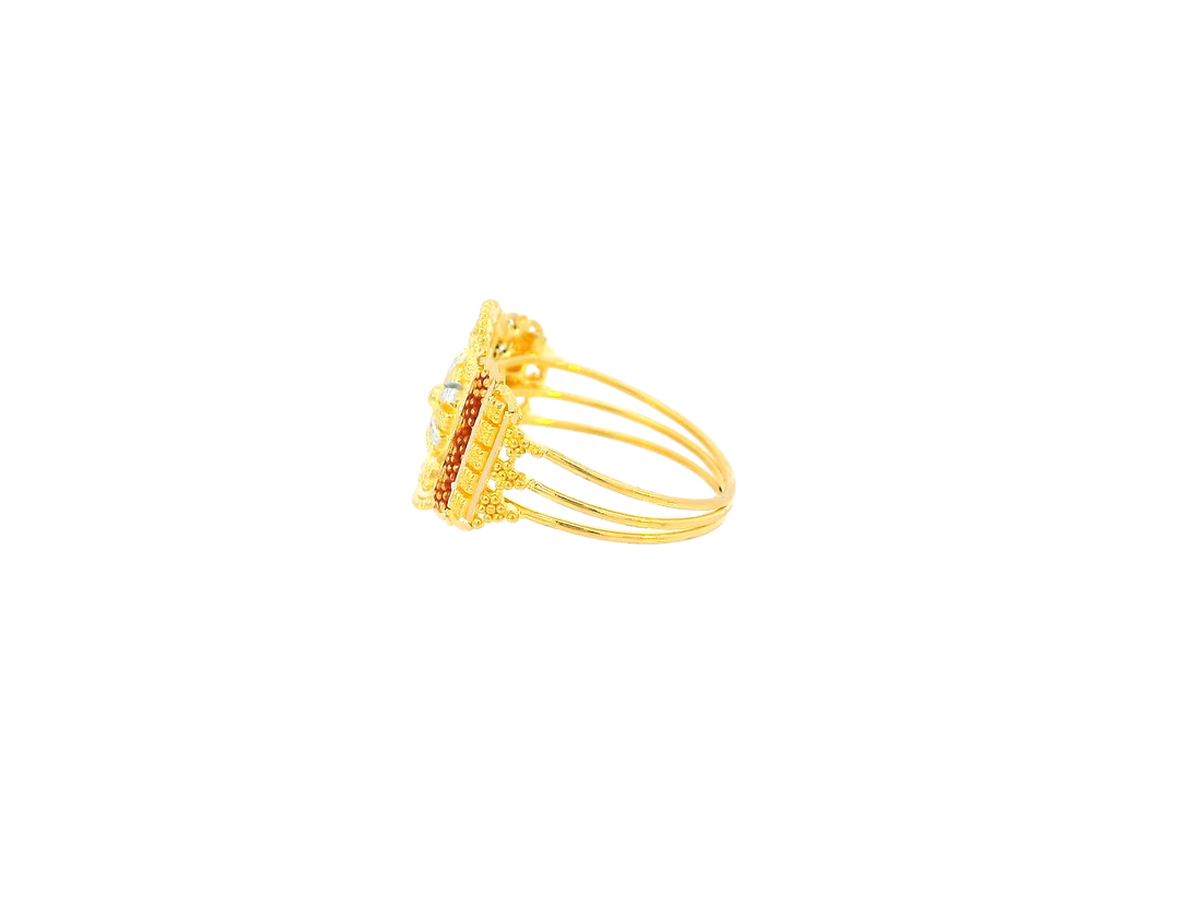 22K Yellow Gold Geometric Motif Ring with Color Accents