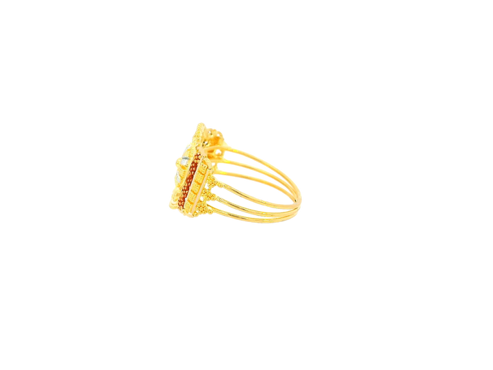 22K Yellow Gold Geometric Motif Ring with Color Accents