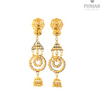 22K Yellow Gold Hanging Earrings with Geometric Design and Bell Charms