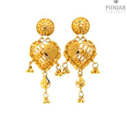 22K Yellow Gold Hanging Earrings with Heart Motif and Dangling Charms