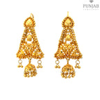 22K Yellow Gold Hanging Earrings with Intricate Filigree Design and Bead Charms