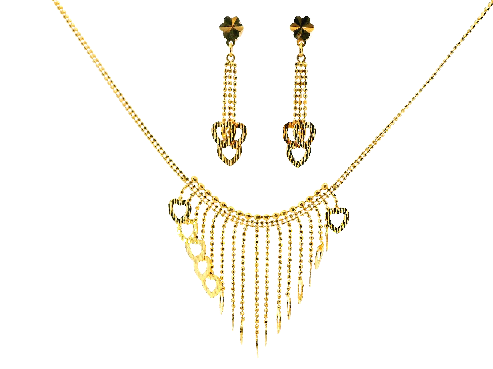 22K Yellow Gold Heart Motif Necklace & Earring Set – 12g