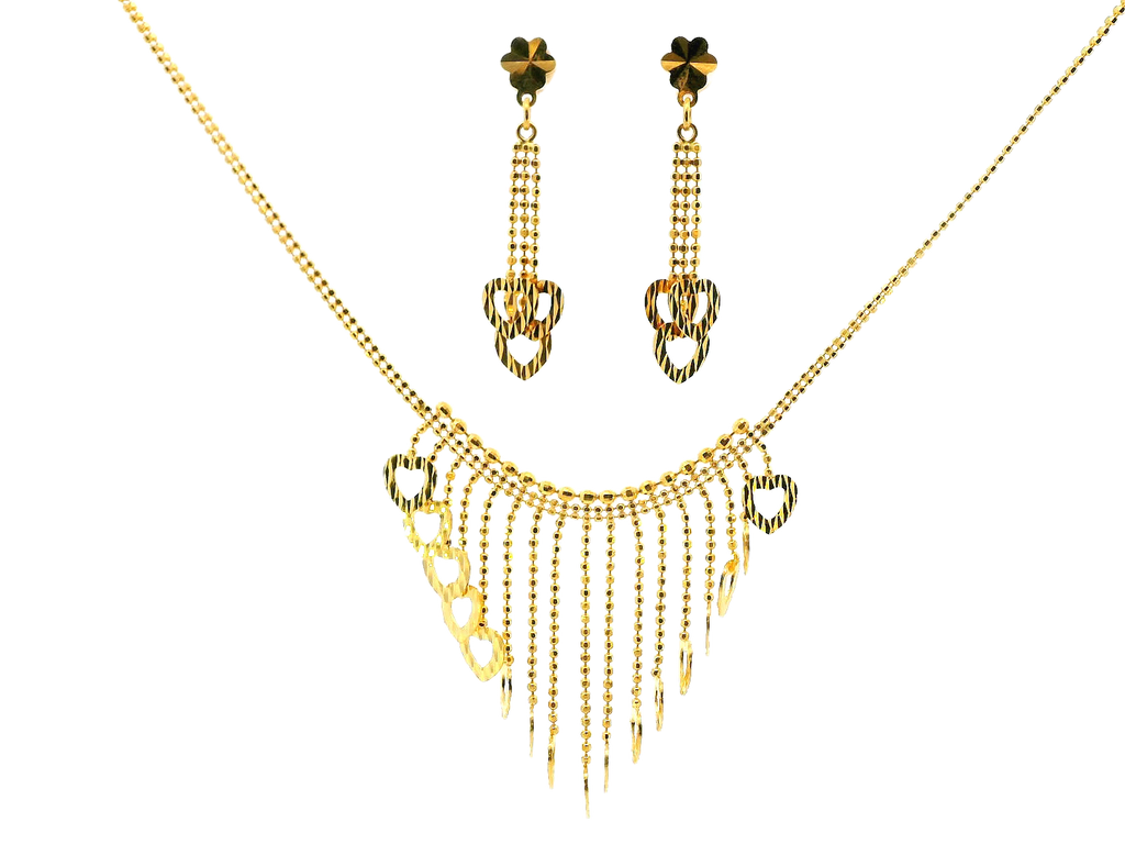 22K Yellow Gold Heart Motif Necklace & Earring Set – 12g