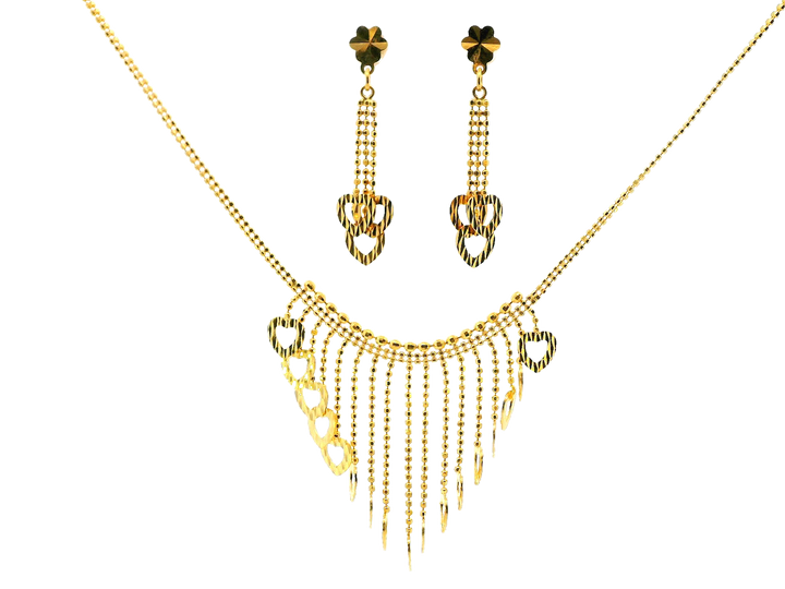22K Yellow Gold Heart Motif Necklace & Earring Set – 12g