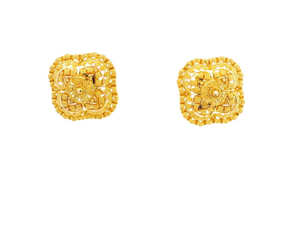 22K Yellow Gold Intricate Stud Earrings – 8.4g