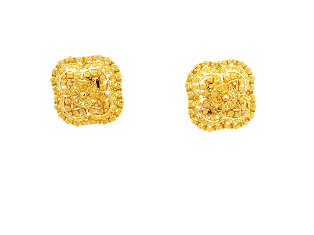22K Yellow Gold Intricate Stud Earrings – 8.4g