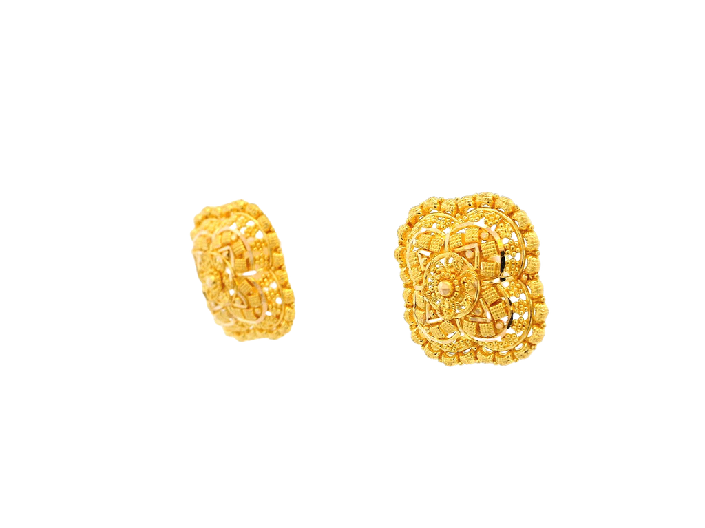 22K Yellow Gold Intricate Stud Earrings – 8.4g